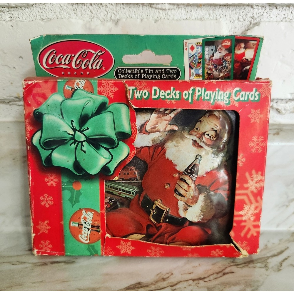 Coca-Cola Bicycle Playing Cards Embossed Collectible Tin Holiday Advertising